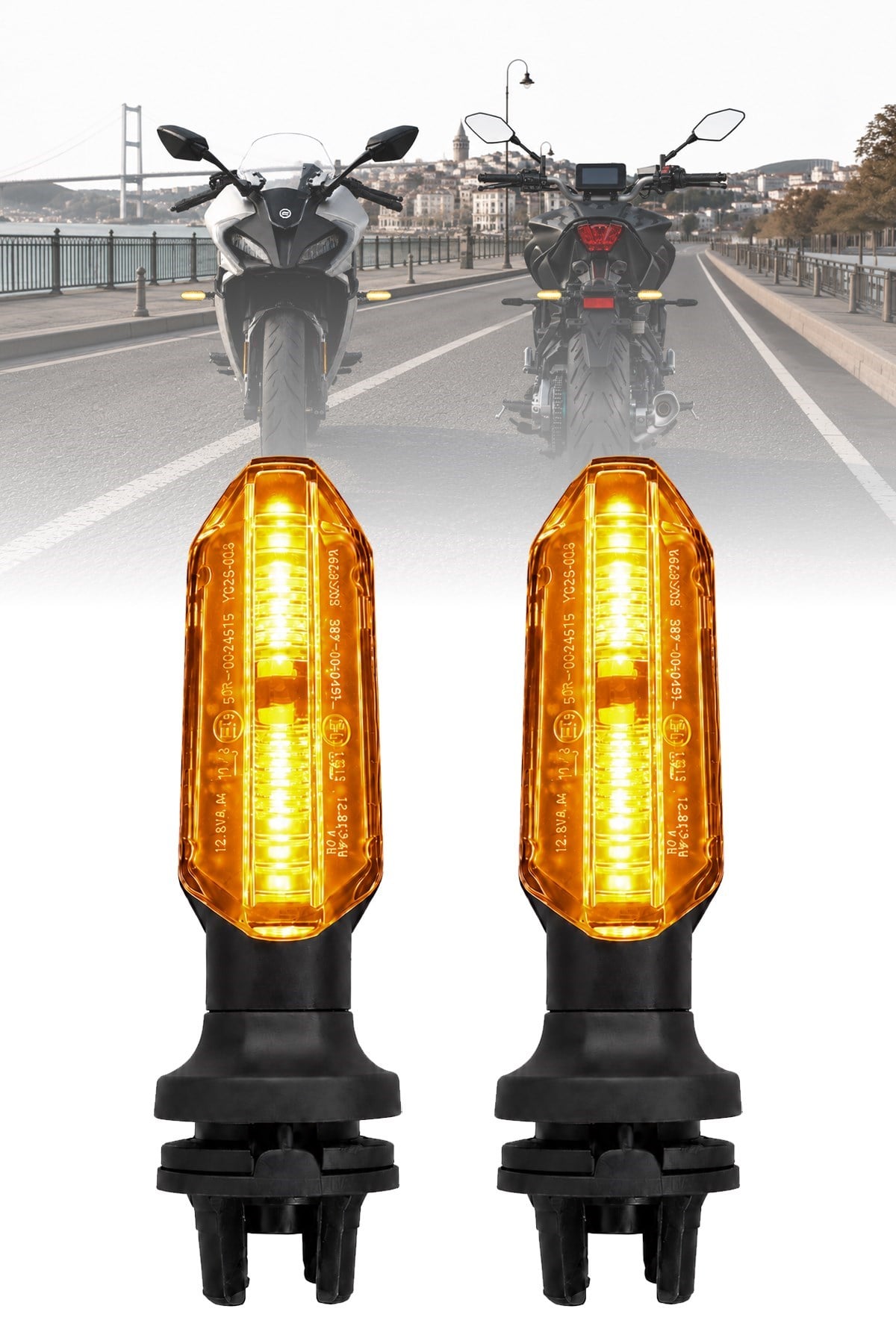 Motosiklet LED Sinyal Ön Lambası Universal Kısa Gövde Gündüz Led Ve Kayan Sinyal 