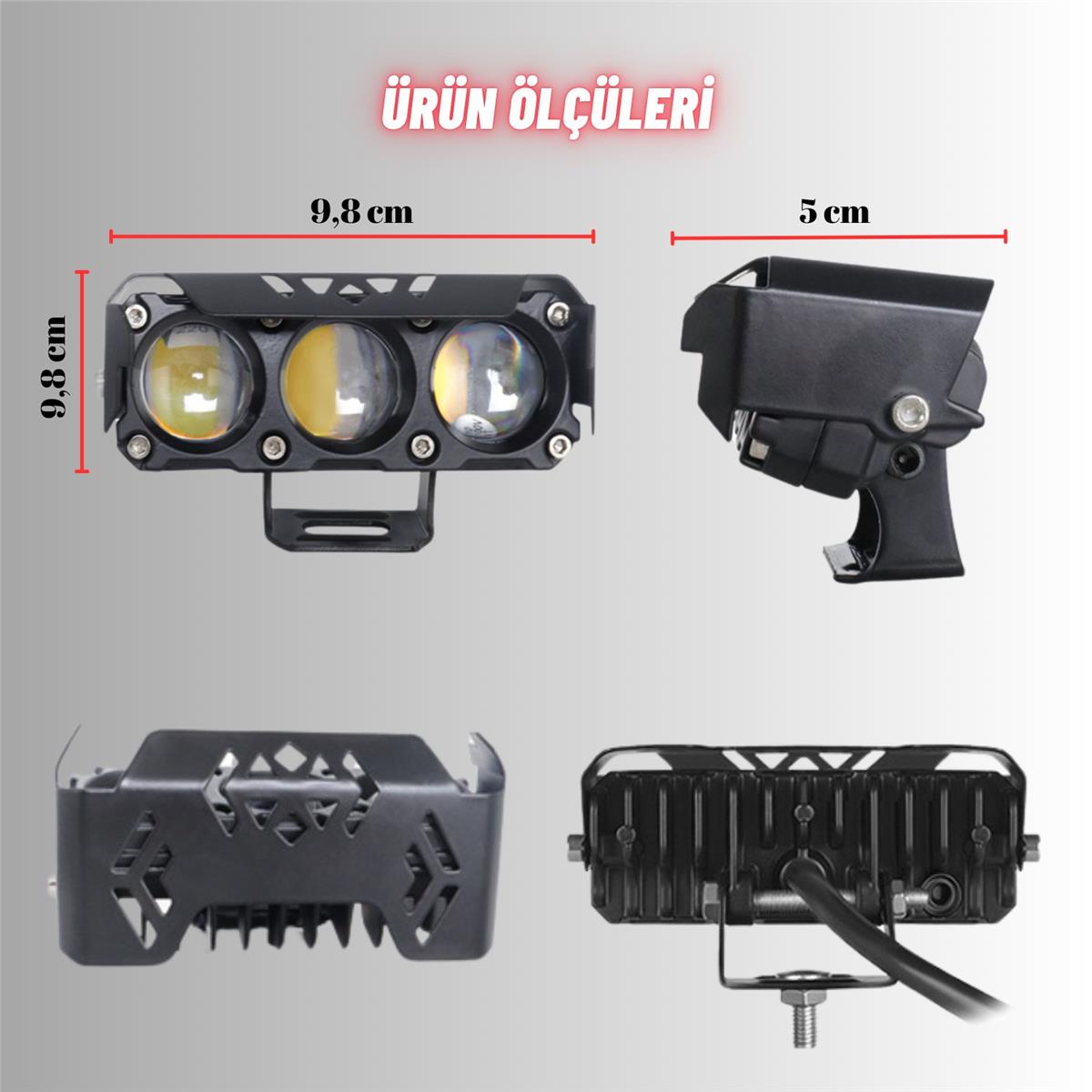 Motosiklet Scooter Sis Farı 3 Mod Beyaz Sarı Metal Kasa 12V/24V Led Işık