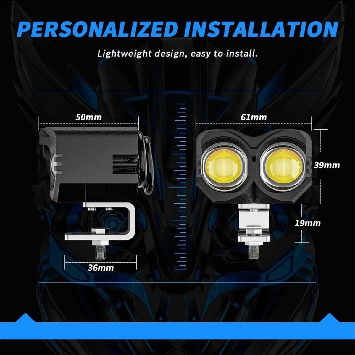 2 ADET Motosiklet Sis Farı  Metal Kasa Baykuş Model Delici Beyaz Sarı Çift Renk 12-80 Volt