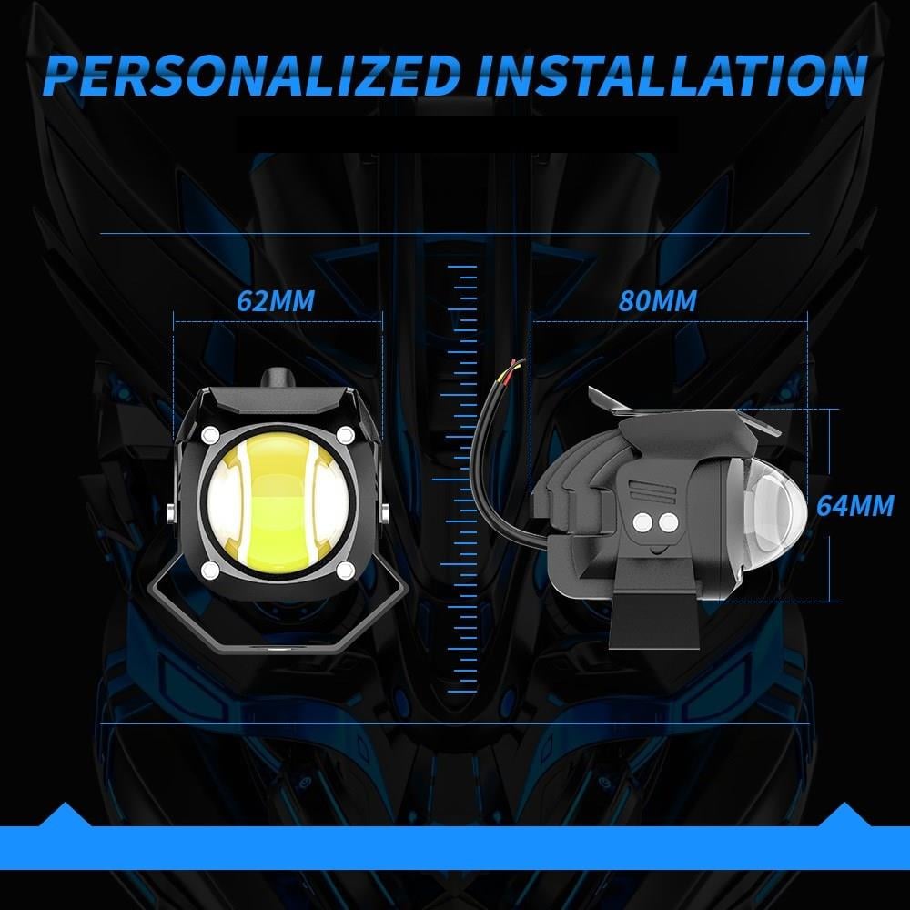 2 ADET Motosiklet  Sis Farı Lazer Led Beyaz Sarı Renk Metal Kasa Takım Motosiklet Aksesuar Lamba
