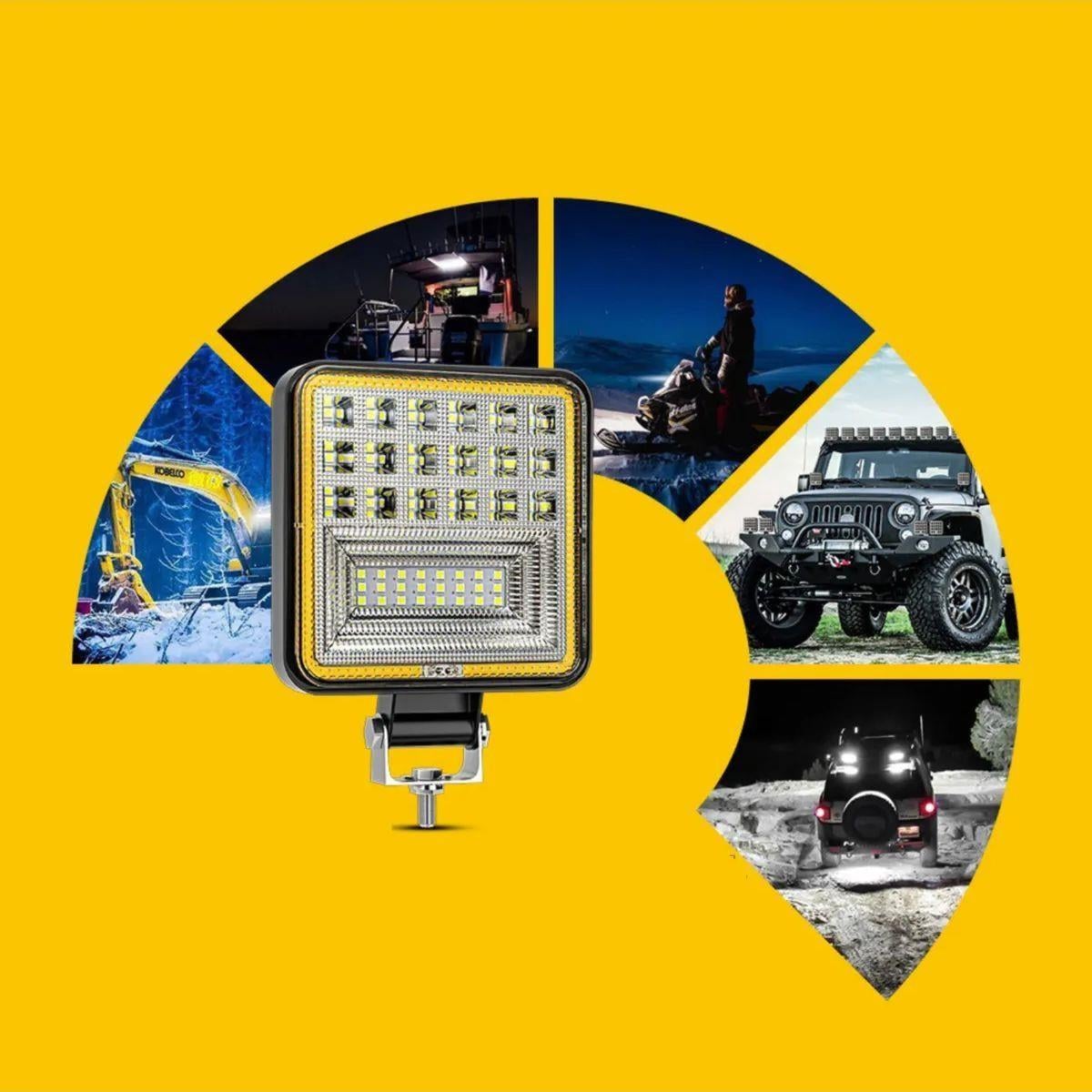 Off Road 12-24 Volt Kare Sis Farı DRL SARI 4 inç 126 W Oto Çalışma Lambası
