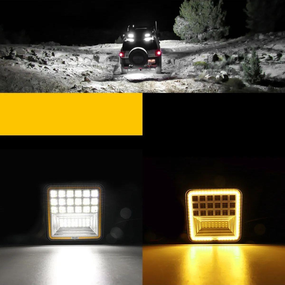 Off Road 12-24 Volt Kare Sis Farı DRL SARI 4 inç 126 W Oto Çalışma Lambası