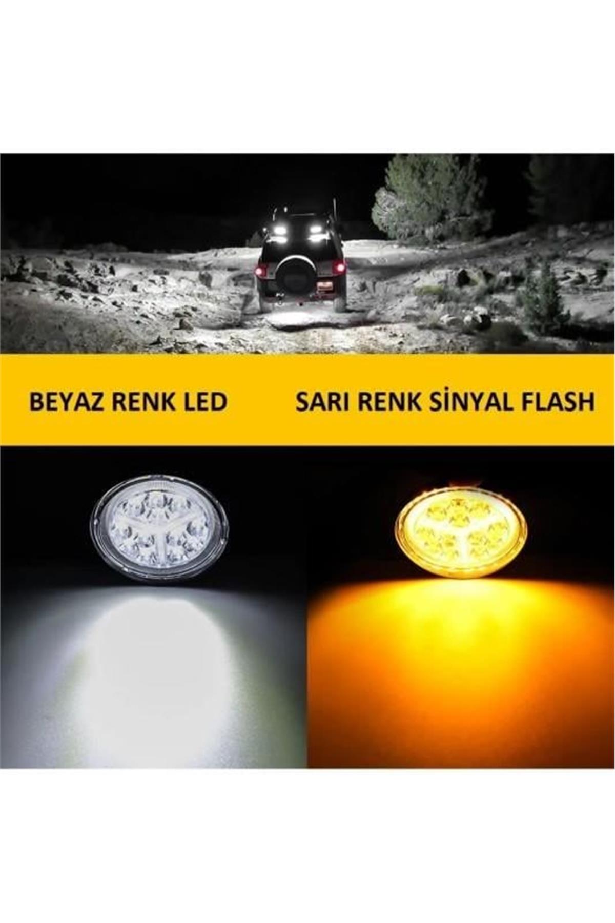 Off Road 16 Led Çalışma Lambası DRL Sarı Renk Sinyal Flash Arazi Aracı Tır Kamyon Tekne Sis Farı