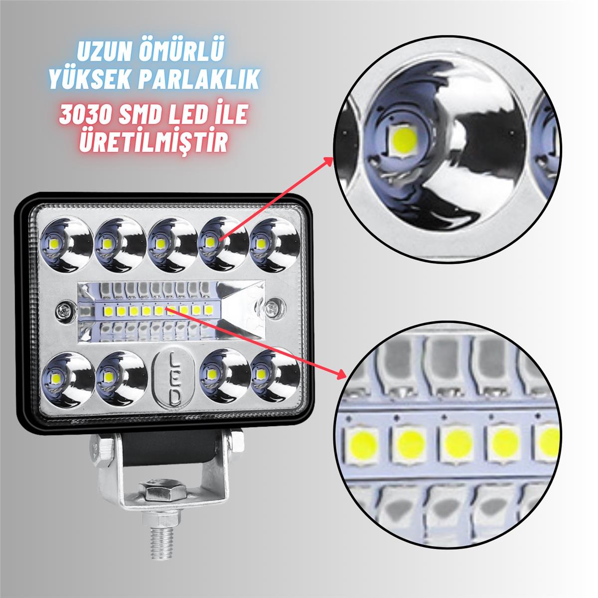 Off Road 3 inç Led Çalışma Lambası 12-24V  Traktör Tır Kamyon ATV Yüksek Performanslı Sis Farı Metal Kasa
