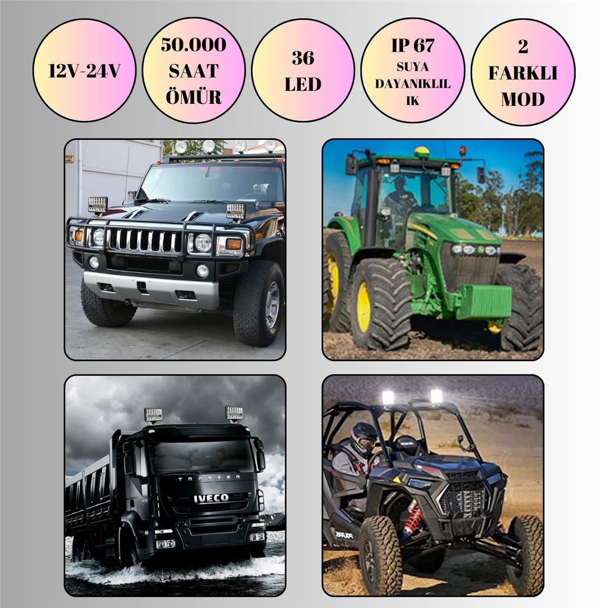 Off Road 4 inç Led Çalışma Lambası 12-24V  Traktör Tır Kamyon ATV Yüksek Performanslı Sis Farı Metal Kasa