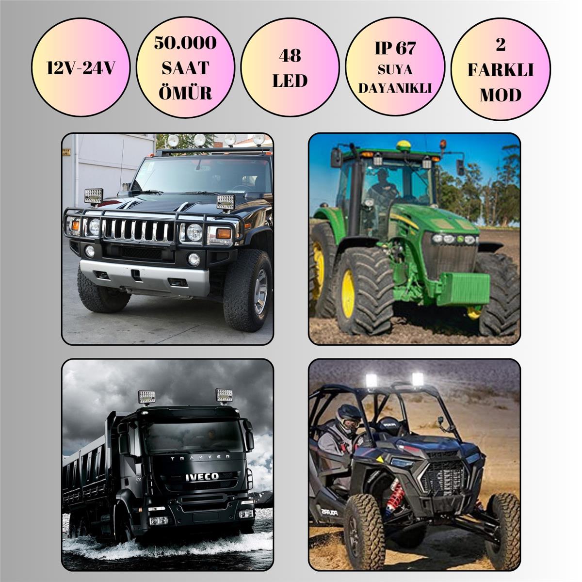 Off Road 5 inç Led Çalışma Lambası 12-24V  Traktör Tır Kamyon ATV Yüksek Performanslı Sis Farı Metal Kasa