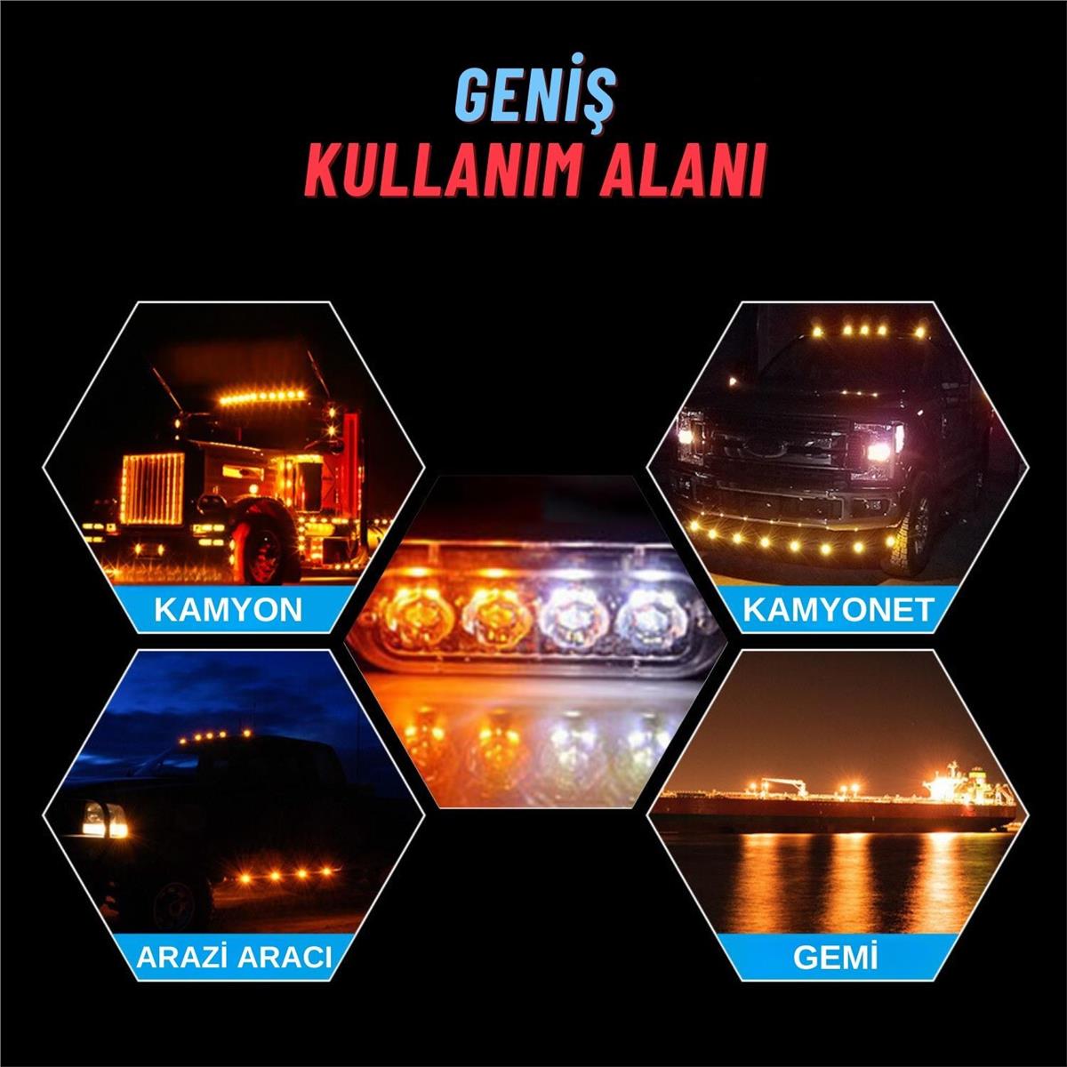 Off Road Arazi Aracı Kamyon Kasa Dorse 12-24V 4 Led 8 Mod İkaz Ve Sinyal Lambası 