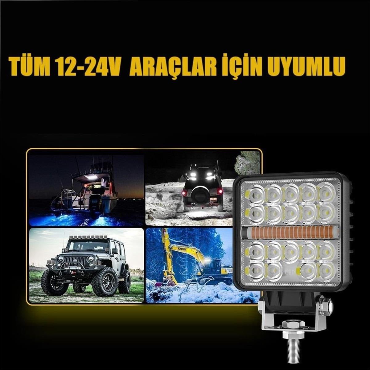 Off Road Çakarlı DRL Gündüz Led Kare Çalışma Lambası Traktör Tekne Tır Kamyon ATV Spot Sis Farı