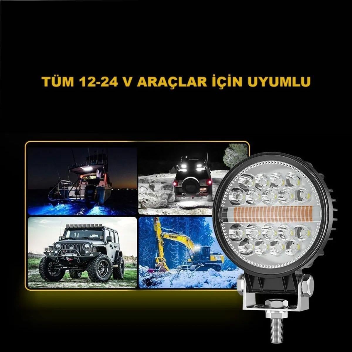 Off Road Çakarlı DRL Gündüz Led Yuvarlak Çalışma Lambası Traktör Tekne Tır Kamyon ATV Spot Sis Farı