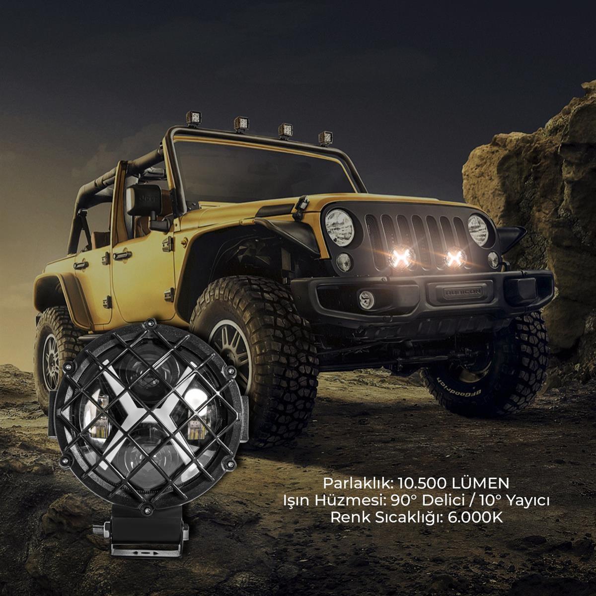 Off Road Kafesli X Angel Projektör 1 ADET Led Çalışma Ve Sis Lambası