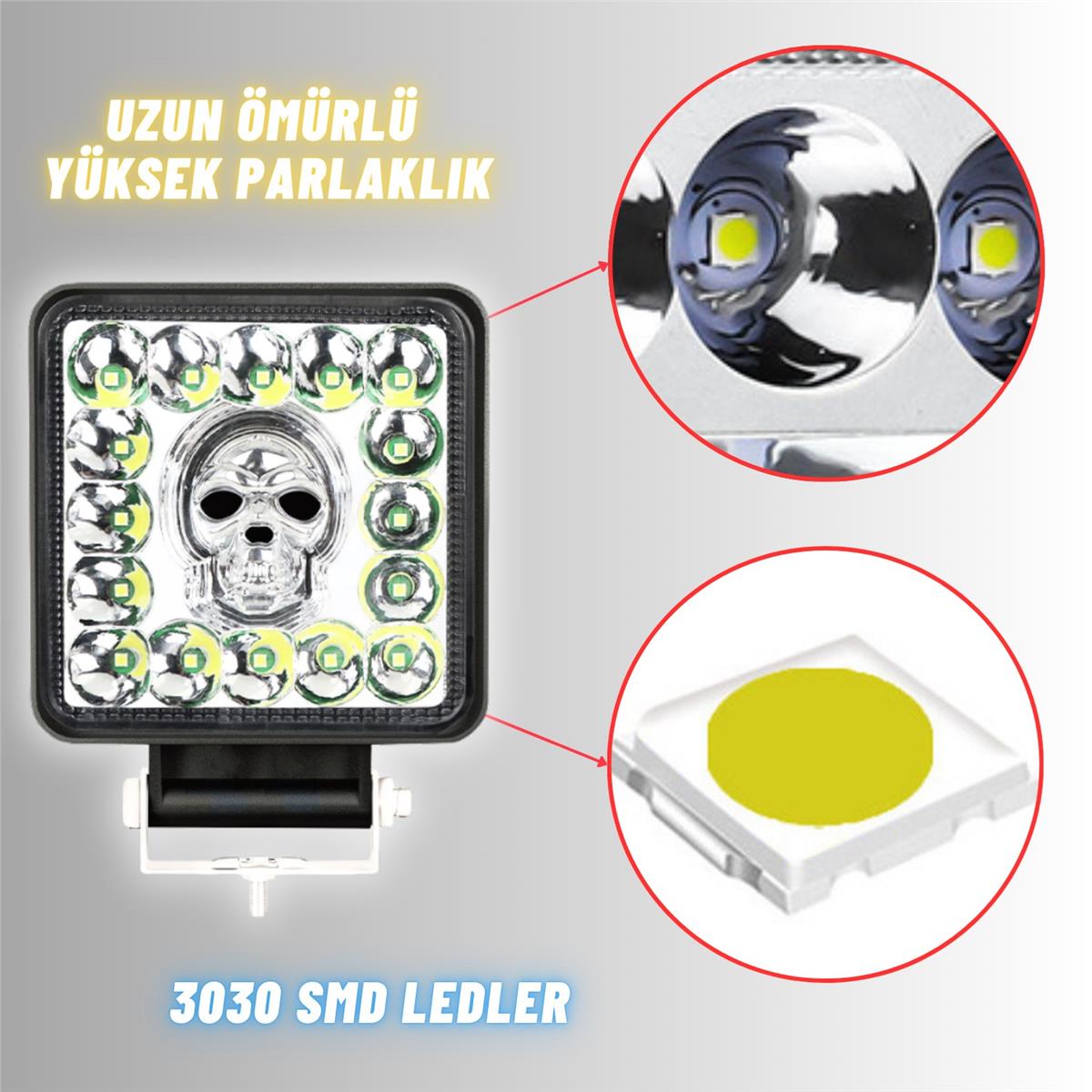 Off Road RGB Kare Skull Tasarım Traktör Tır Kamyon Çakarlı Çalışma Lambası Ve Sis Farı 12-24V 7 Modlu Işık Tasarım