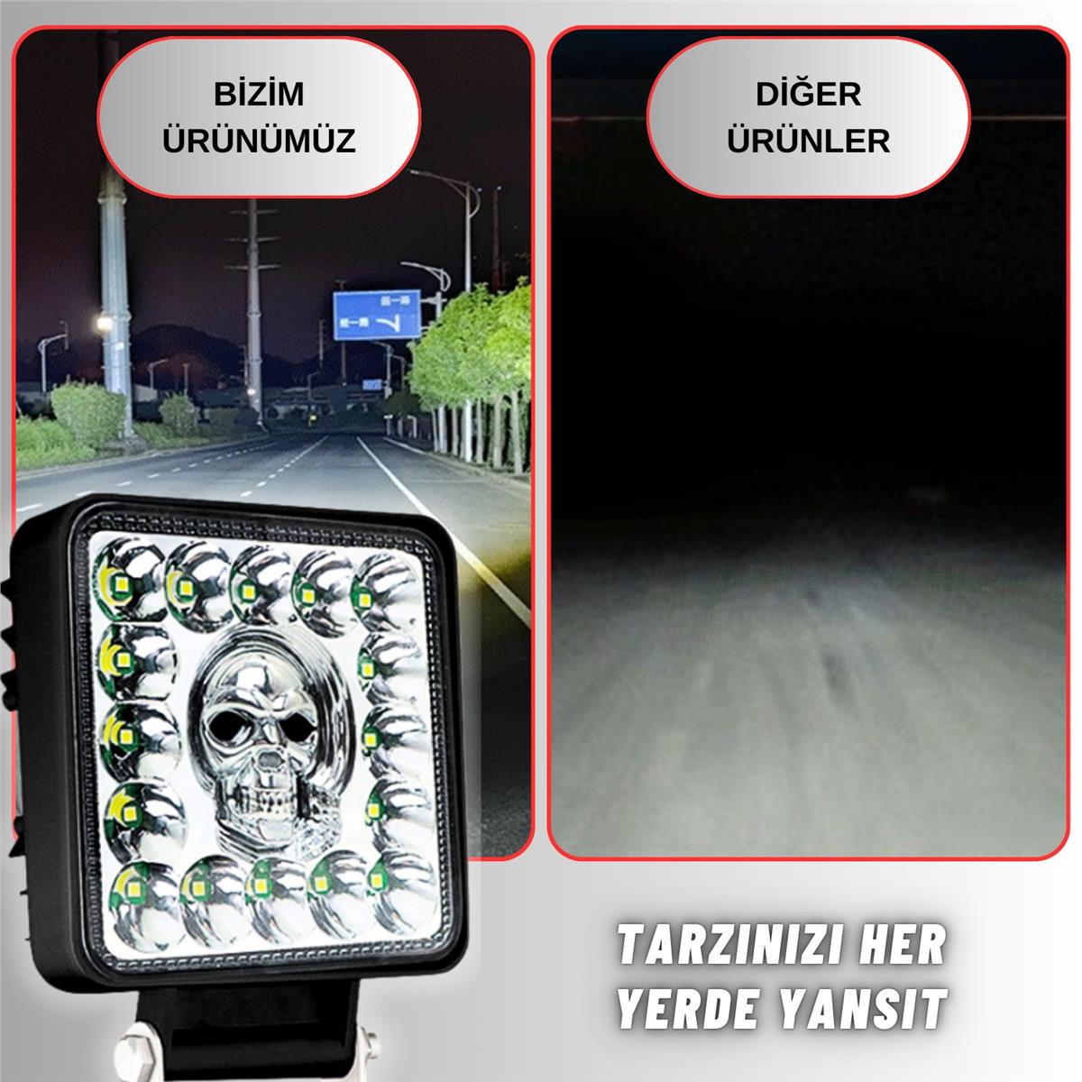 Off Road RGB Kare Skull Tasarım Traktör Tır Kamyon Çakarlı Çalışma Lambası Ve Sis Farı 12-24V 7 Modlu Işık Tasarım