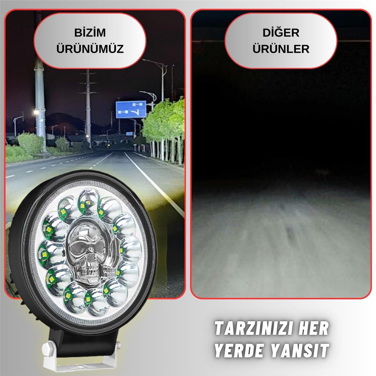 Off Road RGB Skull Tasarım Traktör Tır Kamyon Çakarlı Çalışma Lambası Ve Sis Farı 12-24V 7 Modlu Işık Tasarım