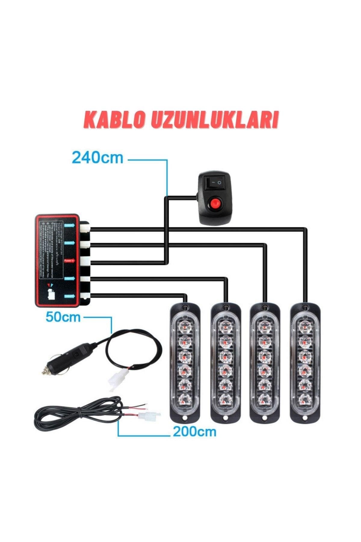Off Road SUV Pick-up İş Makinası Led İkaz Sinyal Çakar Lamba Seti Beyaz Sarı 18 Mod Led Işık Seti