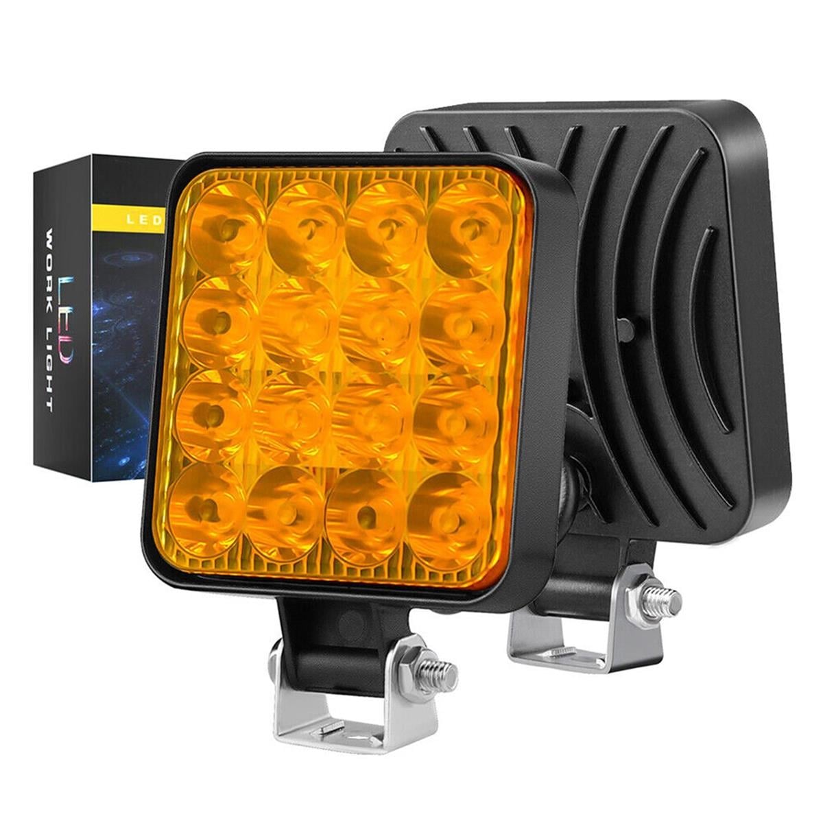 Off Road Traktör Tir Kamyon Sis Fari Ve Çalışma Lambası 16 Led Kare SARI 3 İNÇ 84mm
