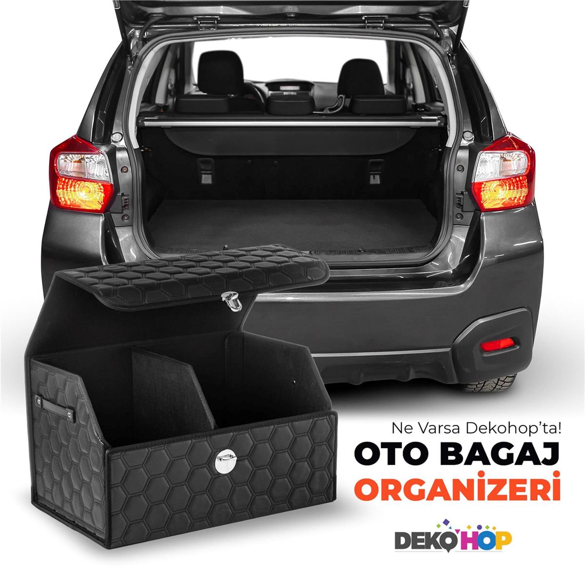 Oto Bagaj Organizeri Kapitone Araç Deri Bagaj Kutu Çanta 48,5x31x28 CM