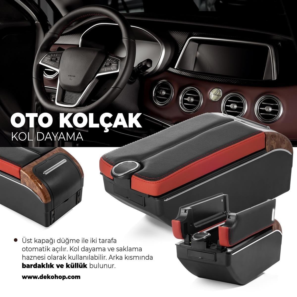 Oto Kolçak Kol Dayama 7 USB Girişli Tüm Araçlara Uyumlu Kolçak