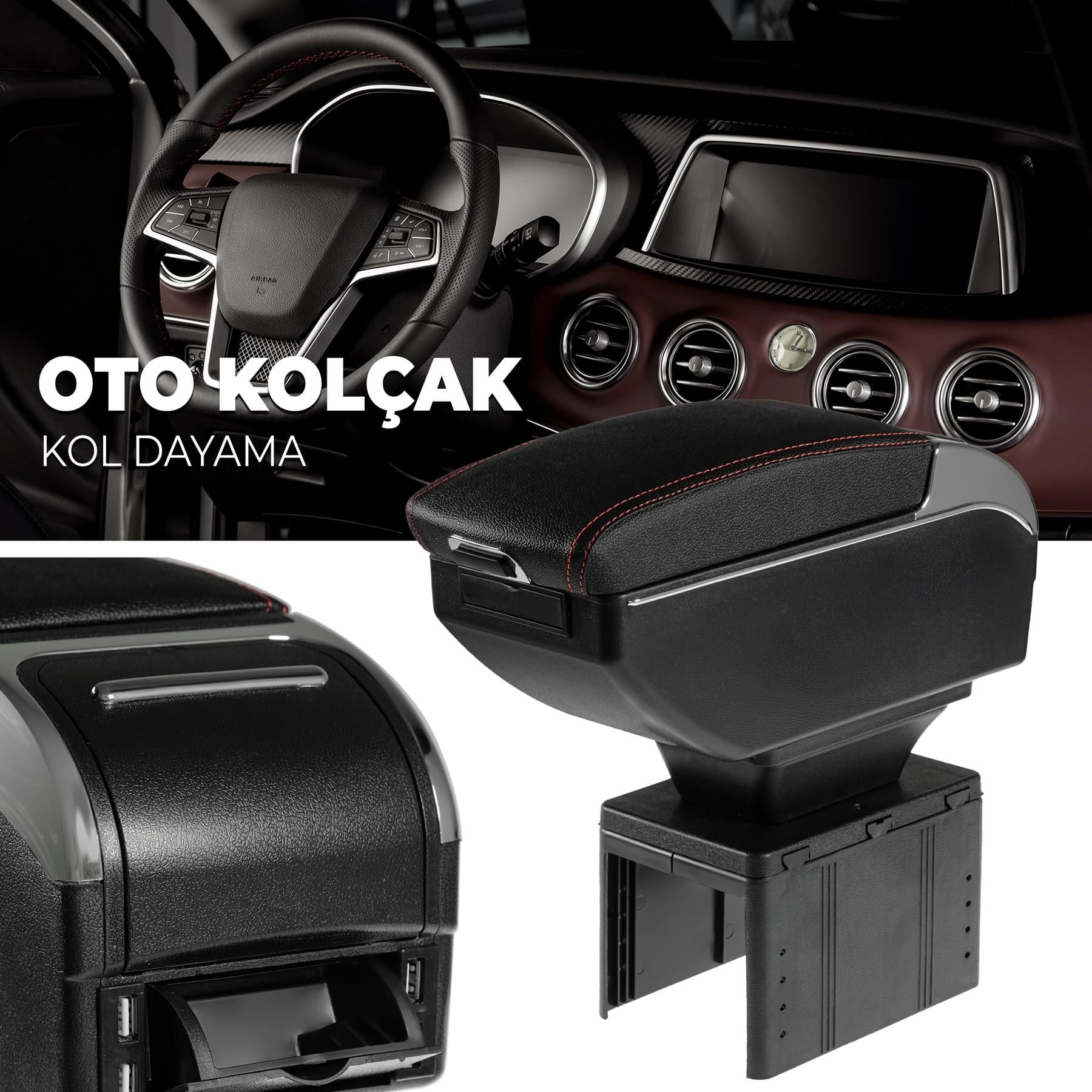 Oto Kolçak Sürgülü ve Usb Şarj Girişli Tüm Araçlara Uyumlu Kol Dayama 7 USB Girişli  Kolçak SİYAH