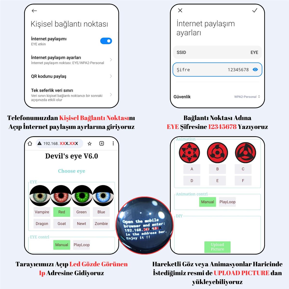 Oto Led Far Mercek Göz Animasyonlu 3 İnç Yeni Nesil Wifi Kontrol Far Tasarım Ambiyans Aydınlatma 1 Adet