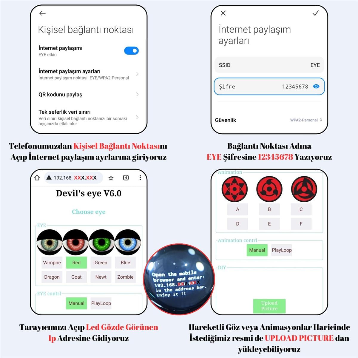 Oto Led Far Mercek Göz Animasyonlu 3 İnç Yeni Nesil Wifi Kontrol Far Tasarım Ambiyans Aydınlatma 2 Adet