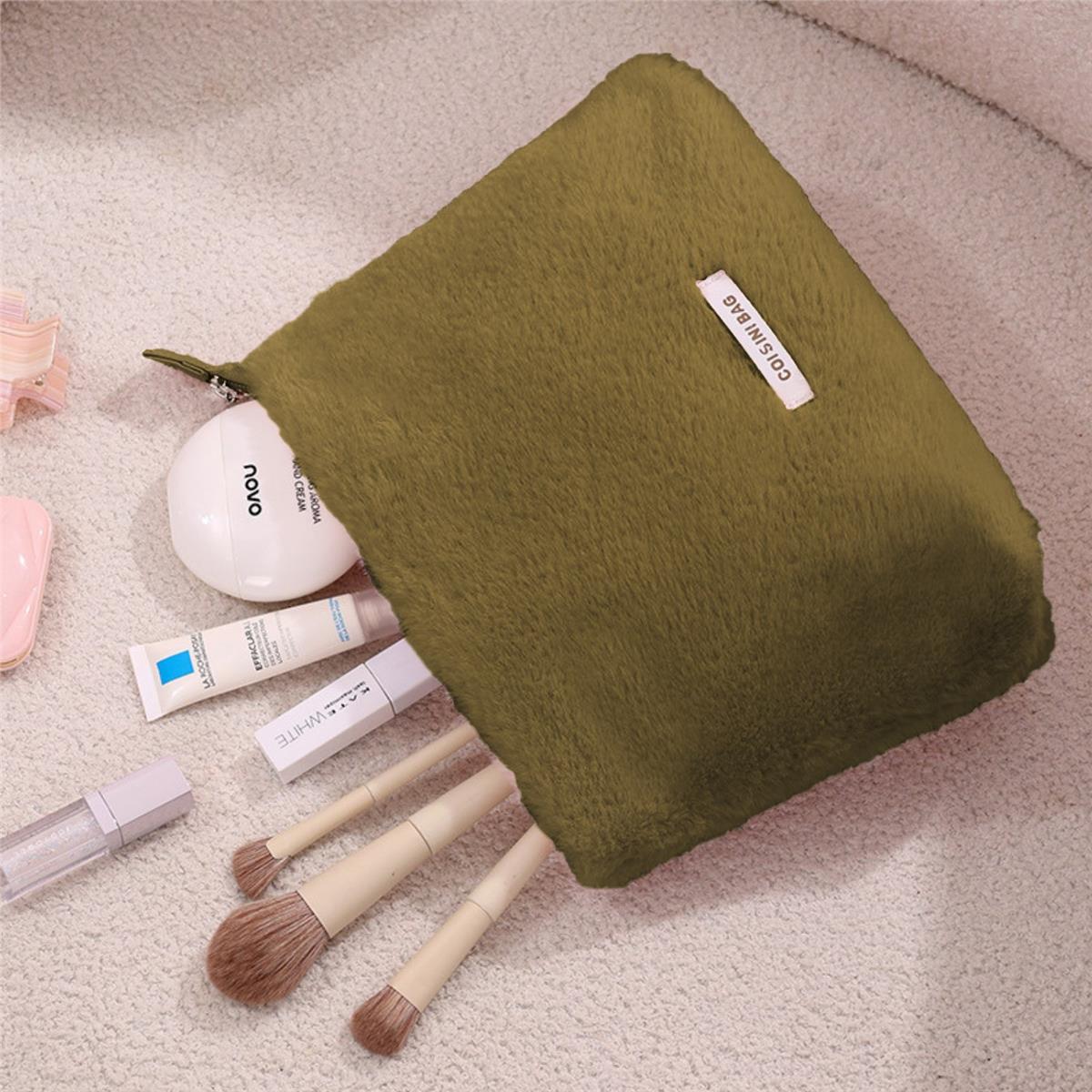 Peluş Makyaj ve Kozmetik Eşya Taşıma Çantası Geniş Hacimli Çanta Organizer