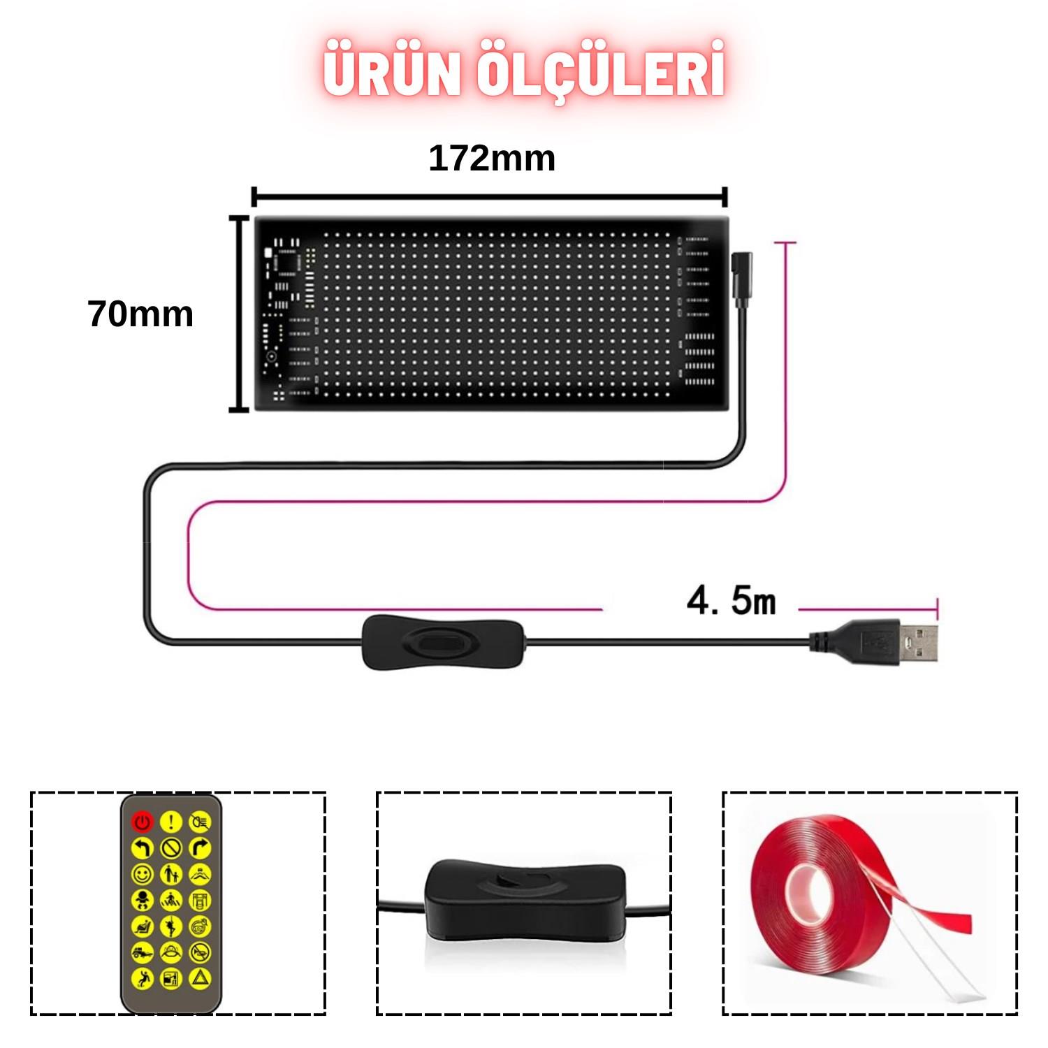 Rgb Led Matrix Panel Dijital Ekran  17X7 CM App Kontrollü Kumandalı 16x32 Led Animasyon Kayan Ekran
