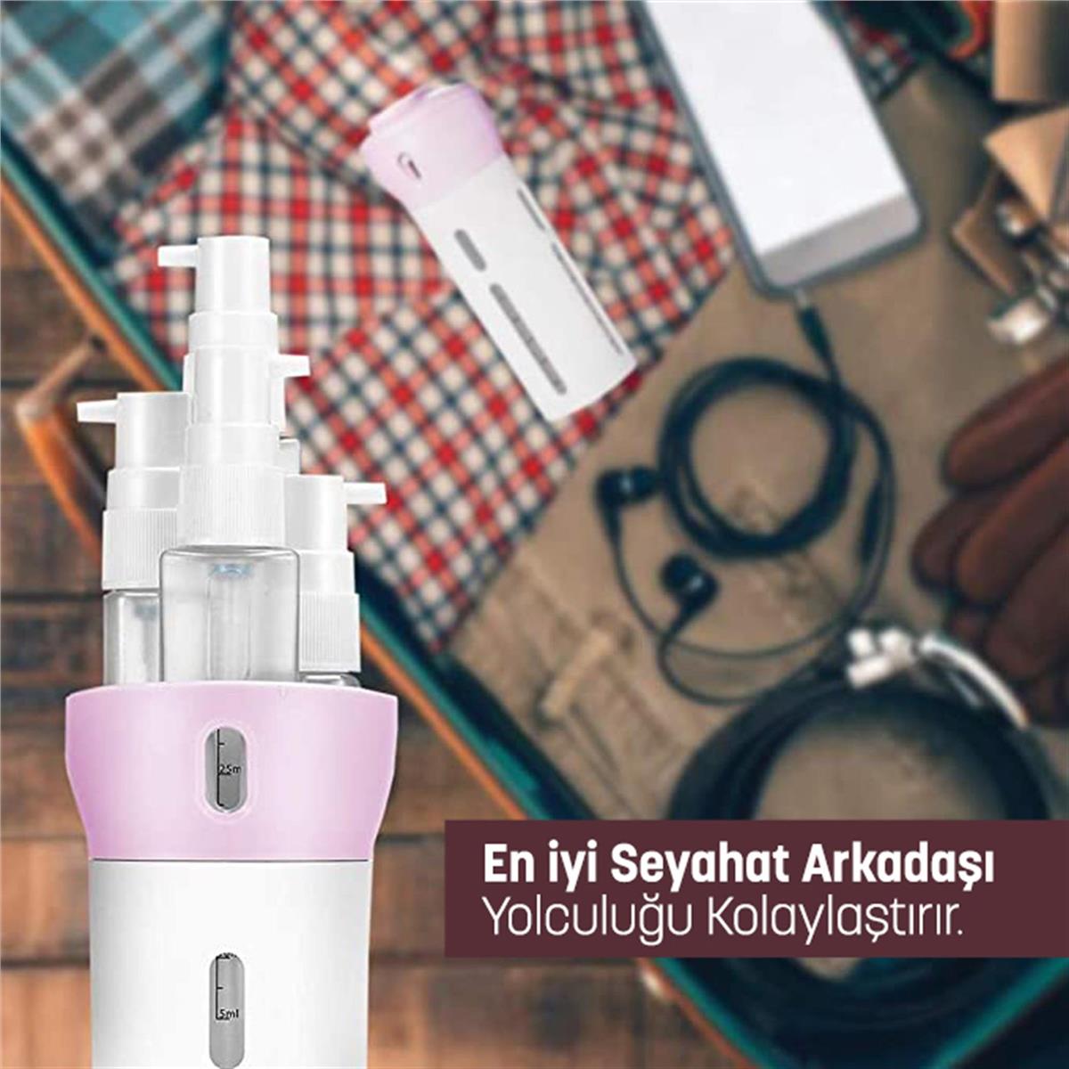 Seyahat Kozmetik Şampuan Vücut Kremi Losyon Taşıma Şişe Seti PEMBE