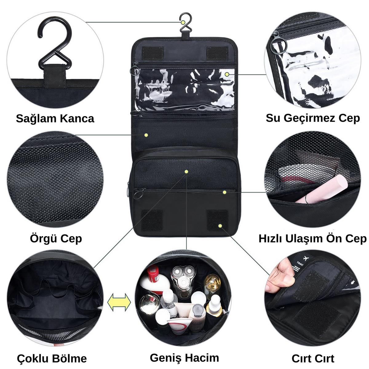 Seyahat Traş Makyaj Kişisel Bakım Kozmetik Ürünleri Çok Bölmeli Organizer Çanta