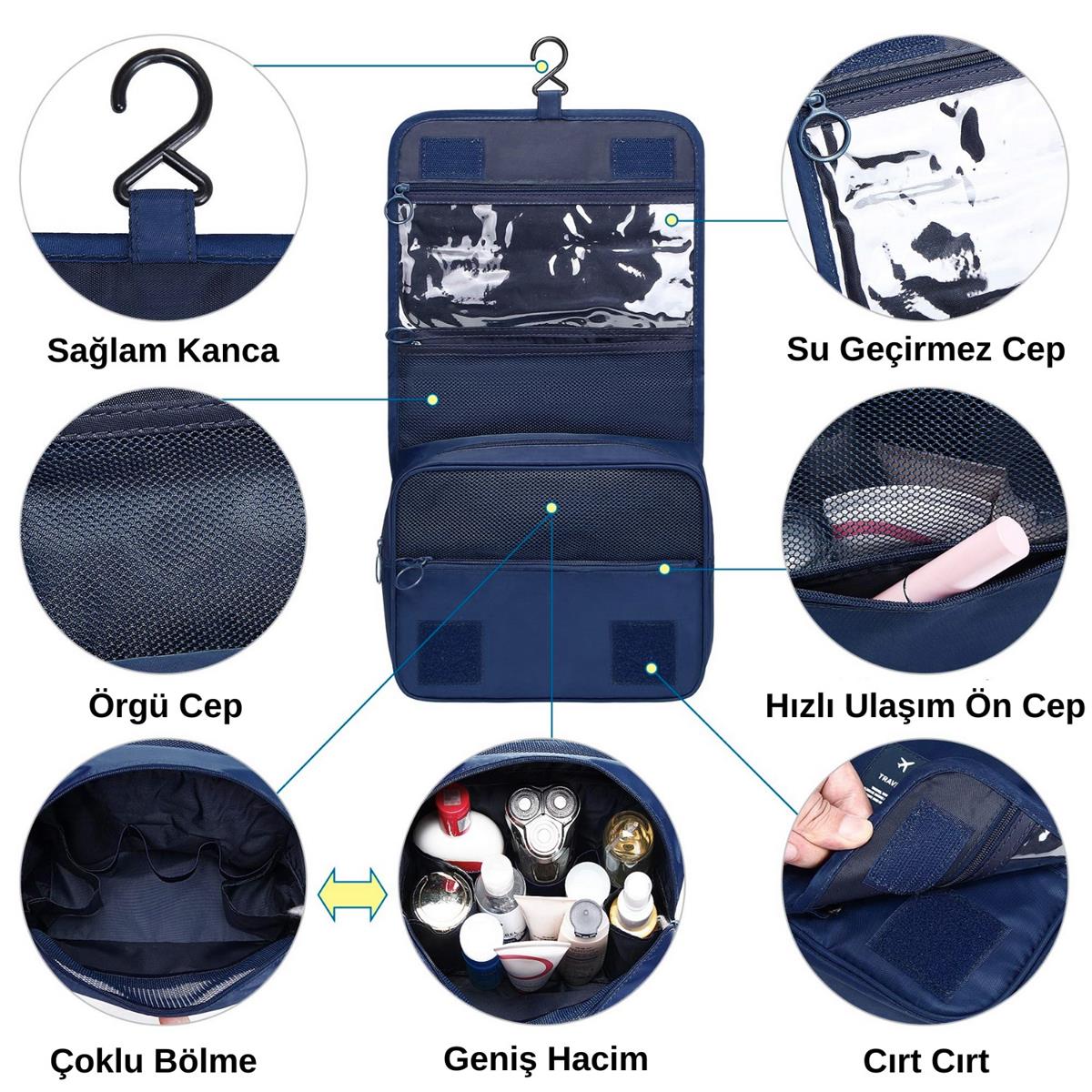 Seyahat Traş Makyaj Kişisel Bakım Kozmetik Ürünleri Çok Bölmeli Organizer Çanta