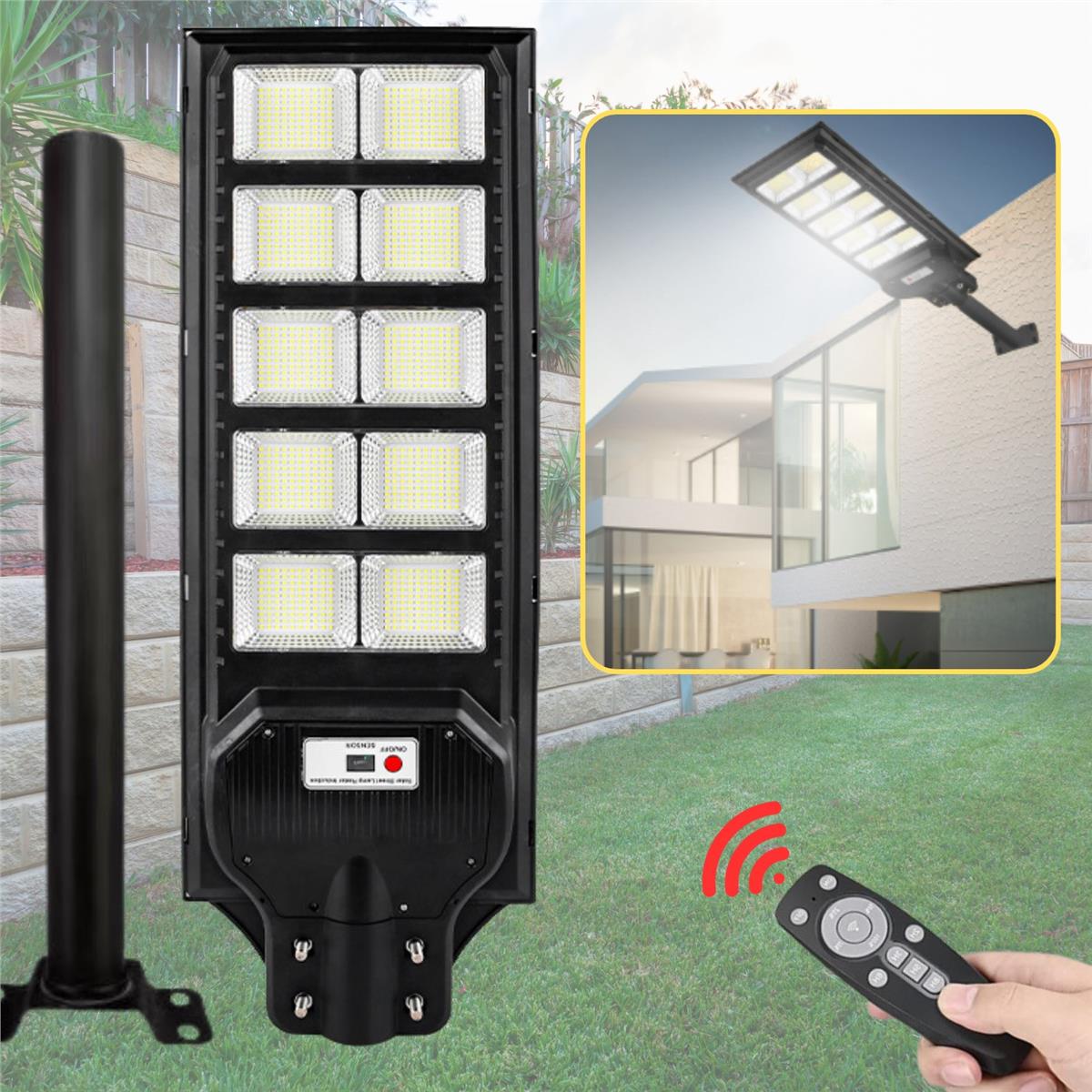 Solar Güneş Enerjili 1000W Kumandalı ve Hareket Sensörlü 1000 Led Bahçe ve Sokak Aydınlatma Lambası 