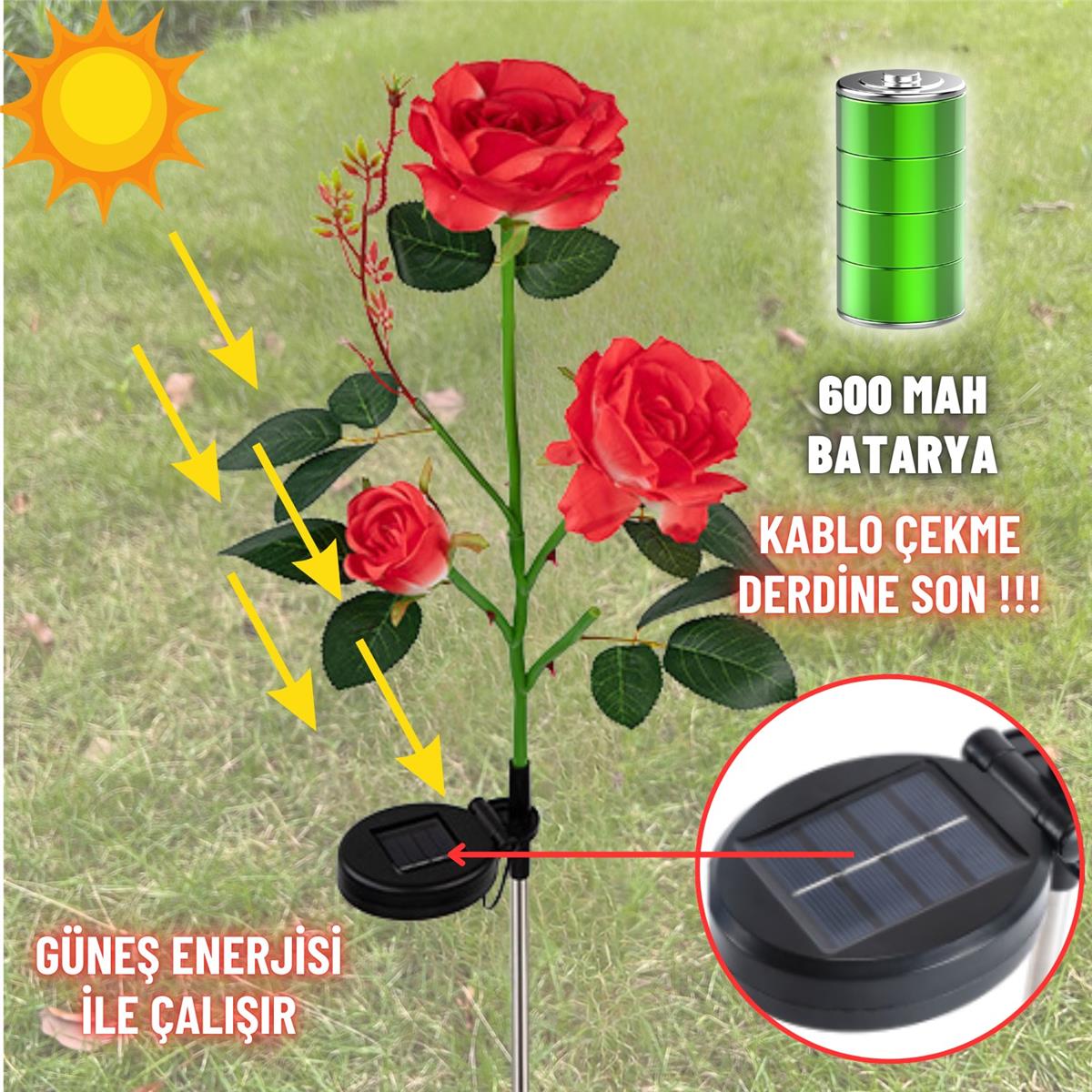 Solar Güneş Enerjili 3 Lü Gül Aplik LED Lamba Bahçe Veranda Merdivenlerinizde Şık Peyzaj Aydınlatması 2 Li Set