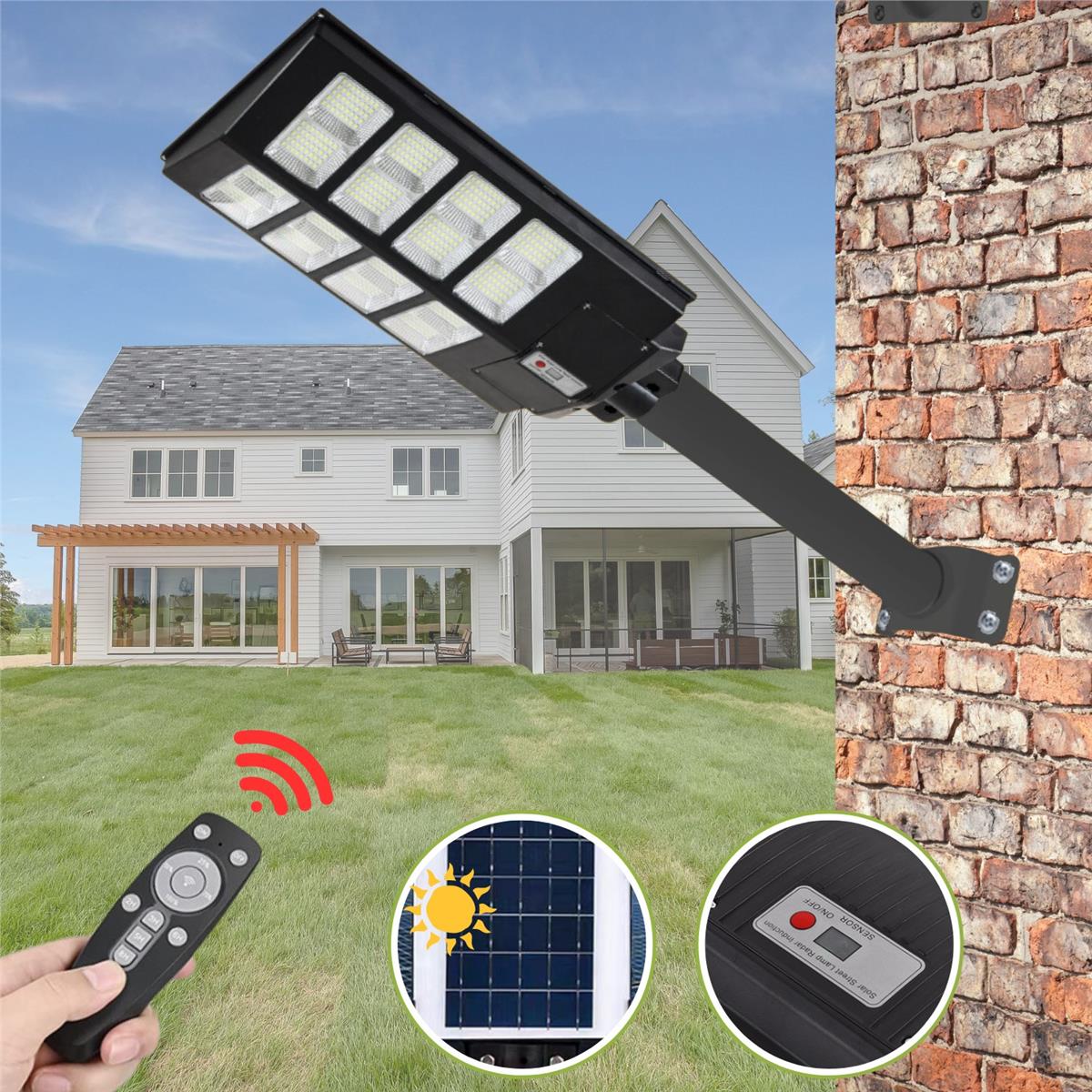 Solar Güneş Enerjili 800W Kumandalı Hareket Sensörlü 640 Led Bahçe Sokak Aydınlatma Lambası 6V/25W