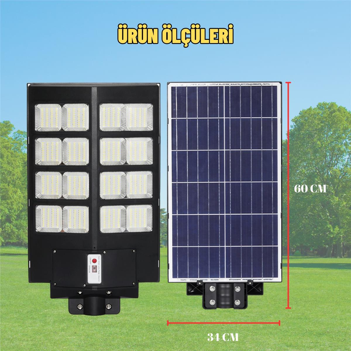 Solar Güneş Enerjili 800W Kumandalı Hareket Sensörlü 640 Led Bahçe Sokak Aydınlatma Lambası 6V/25W