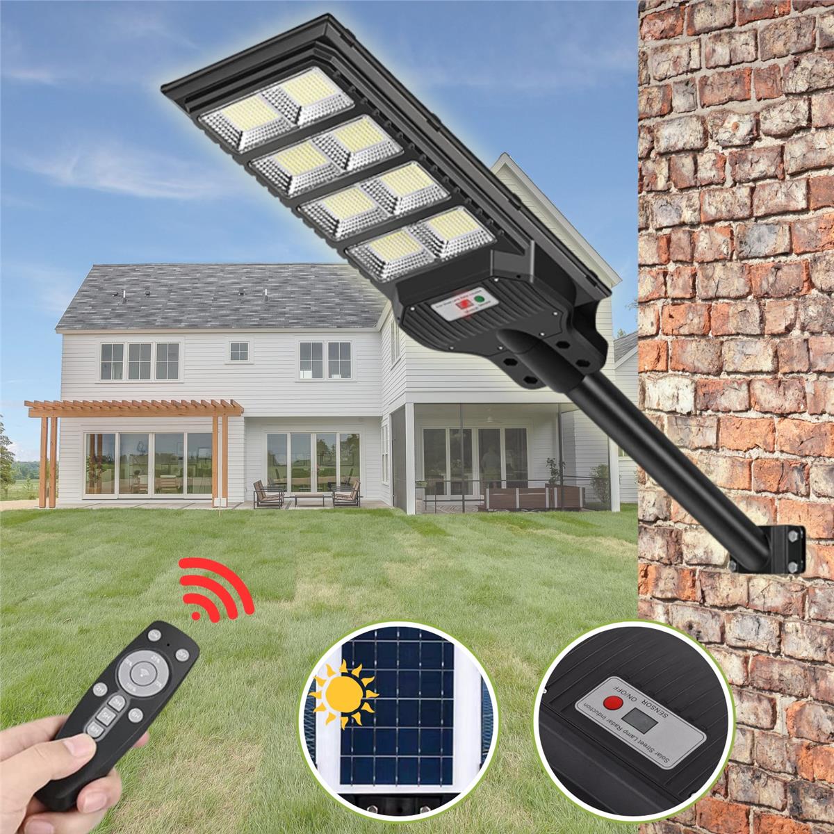 Solar Güneş Enerjili 800W Kumandalı ve Hareket Sensörlü 800 Led Bahçe ve Sokak Aydınlatma Lambası 