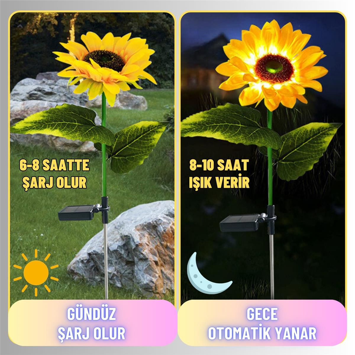 Solar Güneş Enerjili Ayçiçeği Günebakan Aplik LED Lamba - Bahçe, Veranda, Merdivenlerinizde Şık Peyzaj Aydınlatması 4 Lü Set