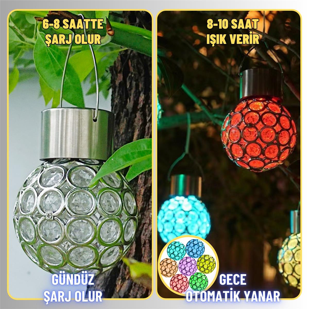 Solar Güneş Enerjili RGB Küre Aplik LED Lamba - Bahçe, Veranda, Merdivenlerinizde Şık Peyzaj Aydınlatması 1 Adet