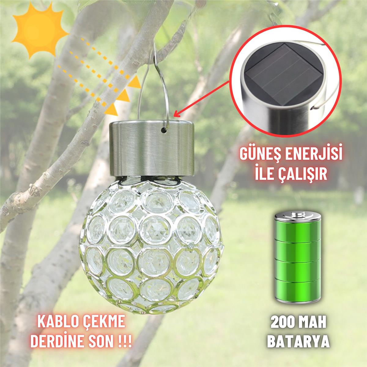 Solar Güneş Enerjili RGB Küre Aplik LED Lamba - Bahçe, Veranda, Merdivenlerinizde Şık Peyzaj Aydınlatması 1 Adet