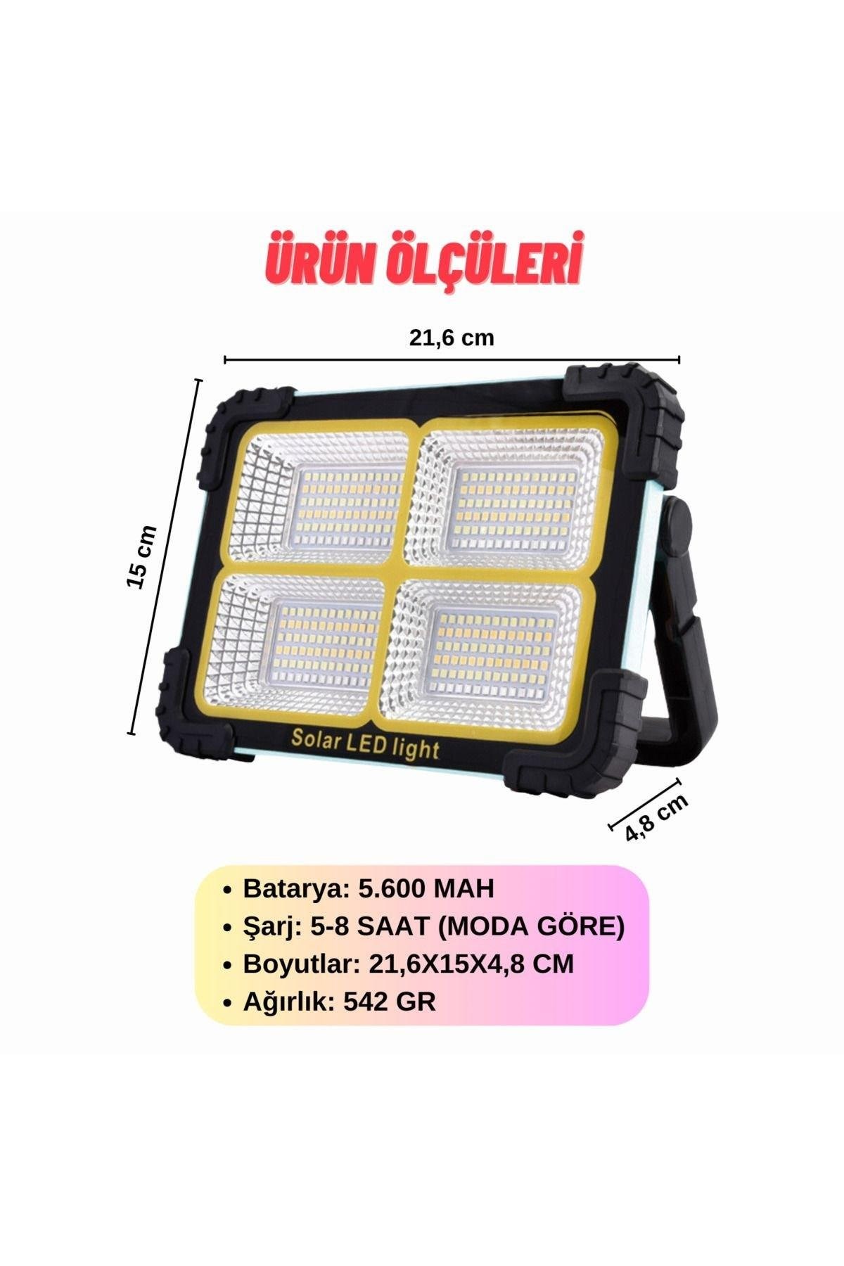 Taşınabilir Projektör Güneş Enerjili Led Çalışma Aydınlatma Ve Çakarlı İkaz Lambası