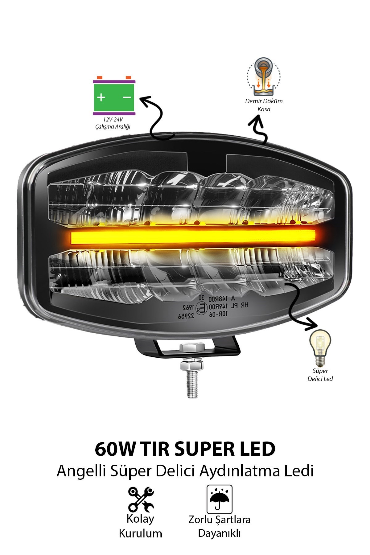 Tır Kamyon 10 inç LED Sis Farı Delici Aydınlatma Led 12V-24V  Beyaz LED Aydınlatma Sarı Gündüz Led
