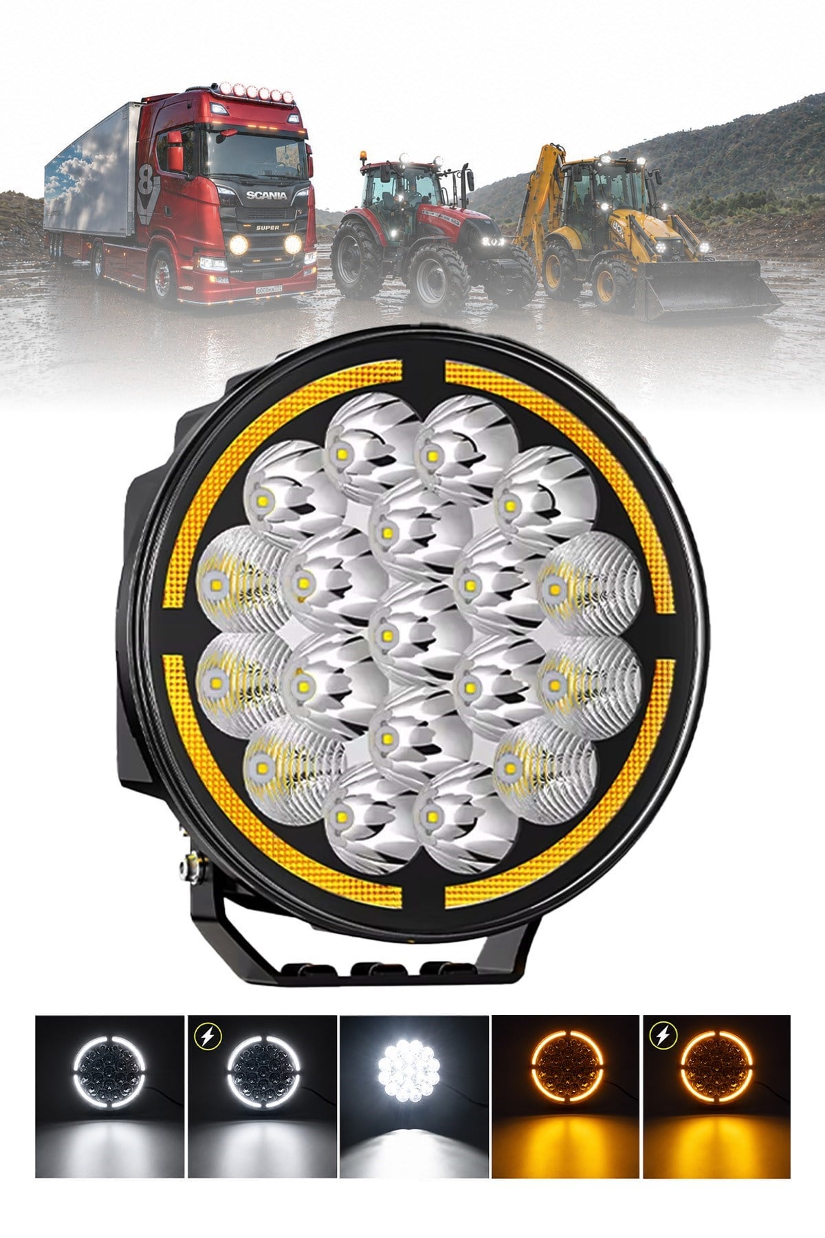 Tır Kamyon Traktör 9 inç Led Sis Farı Angel Halka Metal Kasa 100 W Süper Delici Aydınlatma  12-24V  