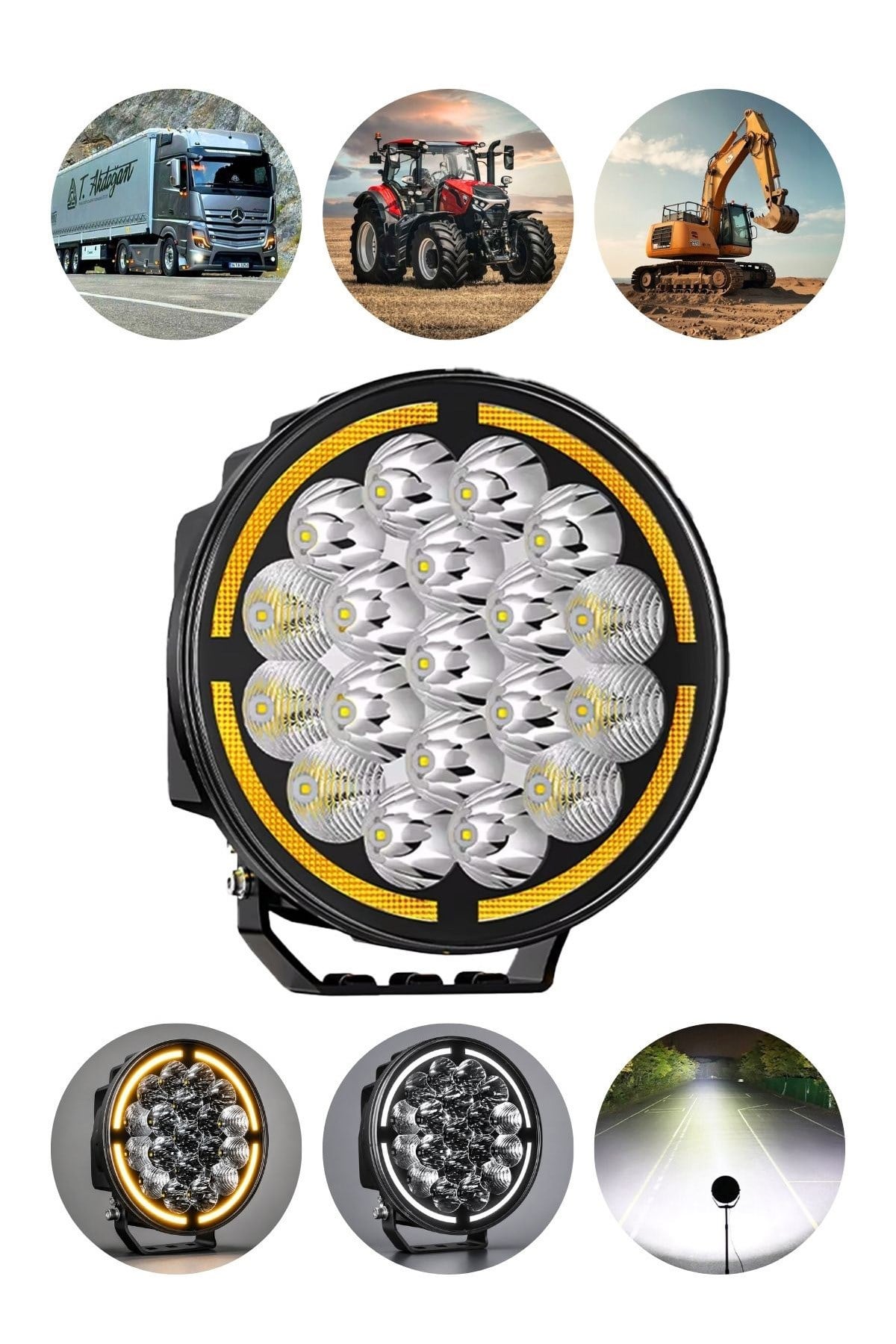 Tır Kamyon Traktör 9 inç Led Sis Farı Angel Halka Metal Kasa 100 W Süper Delici Aydınlatma  12-24V  