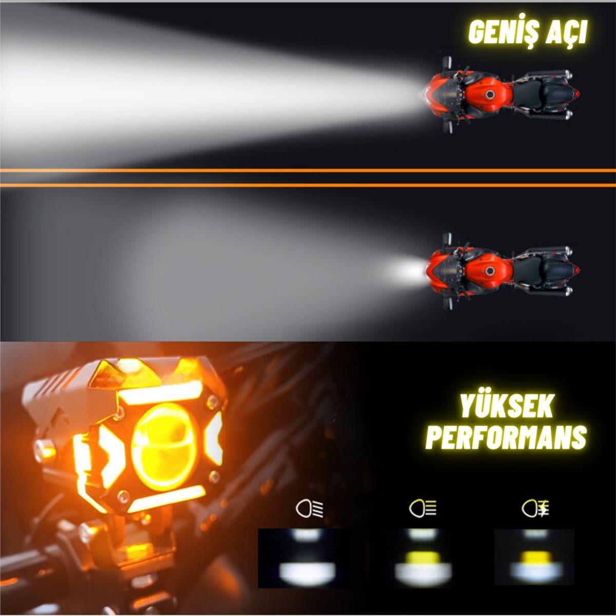 Ultra Parlak LED Motosiklet ve Off Road Sis Farı Çakarlı 4 Modlu Yüksek Performans Metal 12V-24V Led