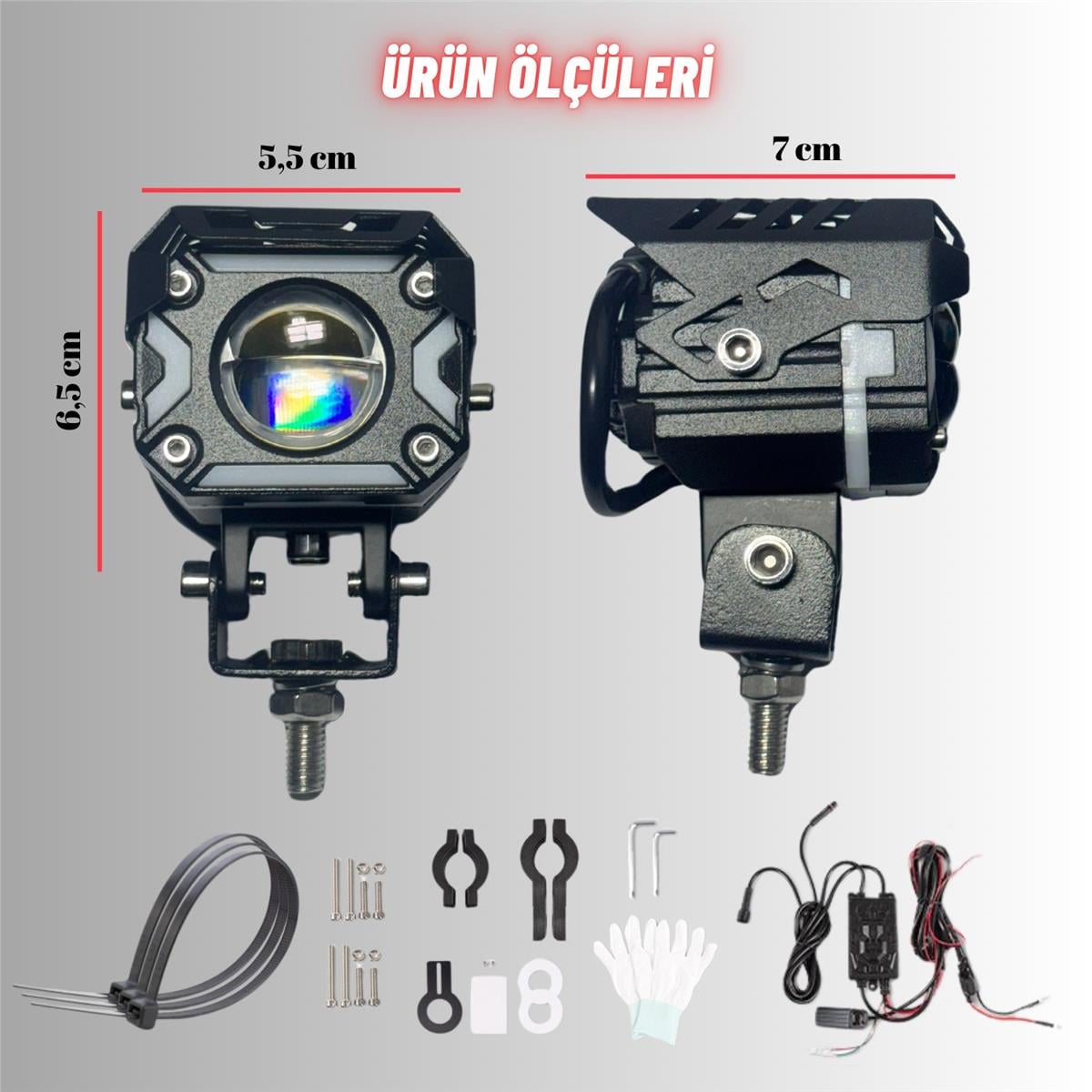 Ultra Parlak LED Motosiklet ve Off Road Sis Farı Çakarlı 4 Modlu Yüksek Performans Metal 12V-24V Led