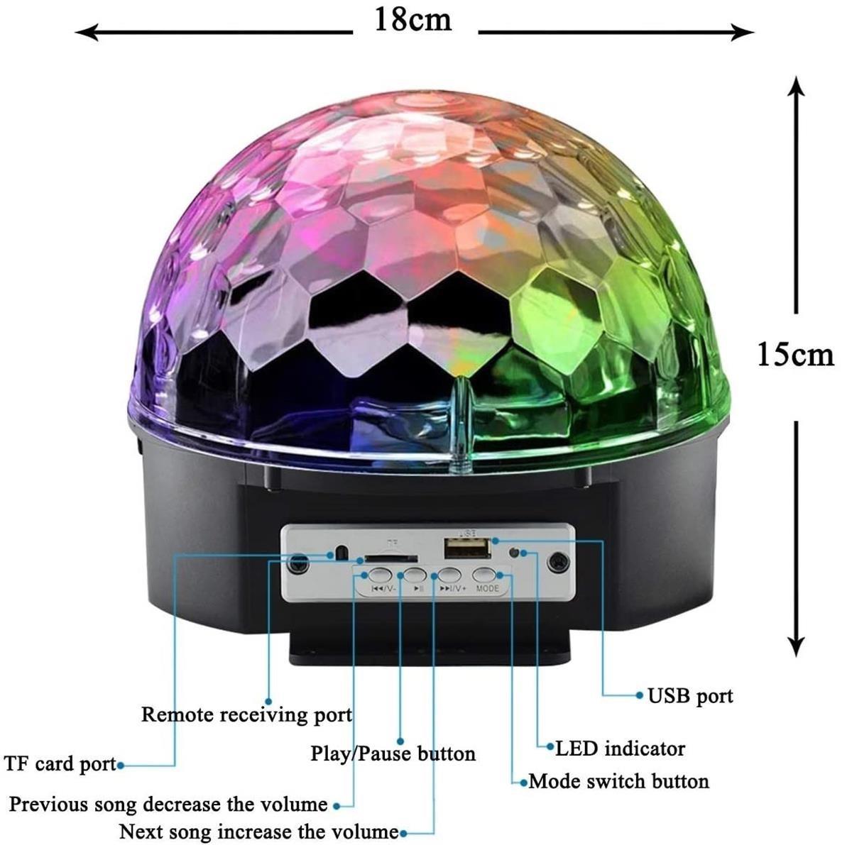 Usb Müzik Çalar Bluetooth Hoparlör Işıklı Kumandalı Disko Topu