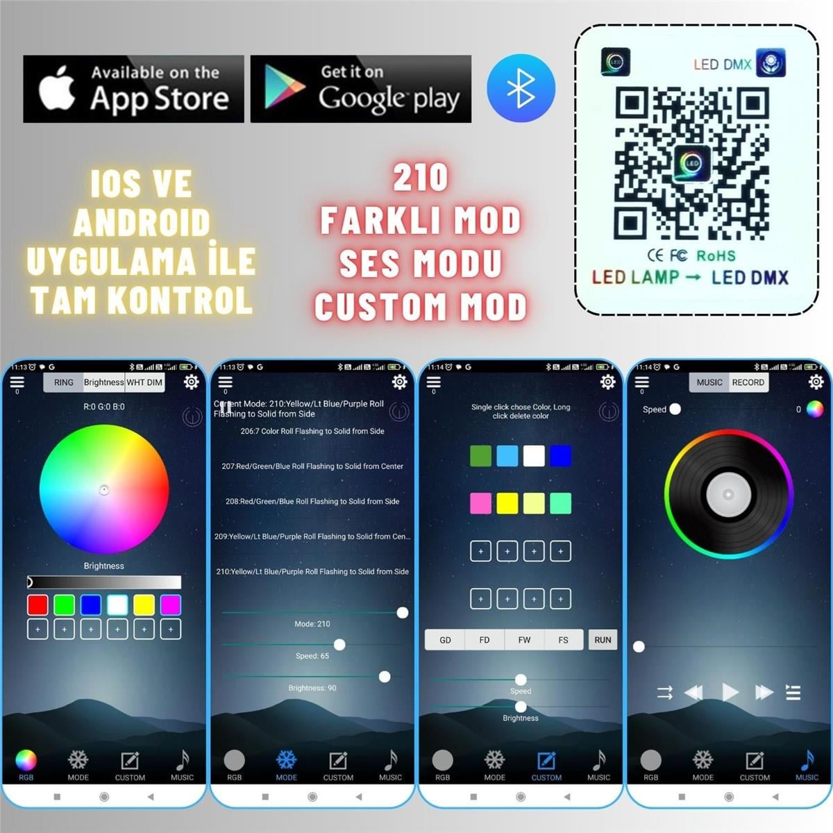 Yamaha MT-07, YZF-R3, Y15ZR V3 Universal Sinyalli Stop Lambası RGB Bluetooth APP Kontrol 210 Mod