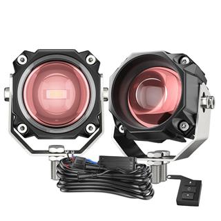 Motosiklet Çakarlı Bluetooth Kumandalı Led Lazer Sis Farı Kiti 5 Modlu Beyaz Sarı Sis Farı 