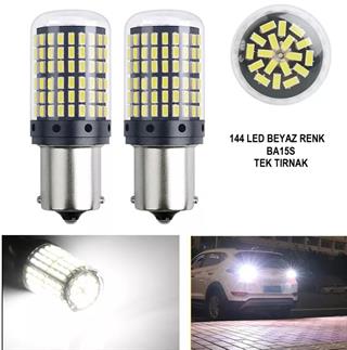  Oto Led Sinyal ve Geri Vites Ampulü BEYAZ Ultra Parlak 1156 TEK TIRNAK 144 Led Ürün BA15S 