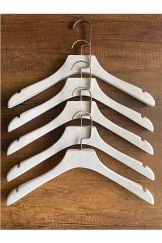 Ahşap Ceket Askı 38 Cm Eskitme Beyaz Naturel Askı 5 Adet