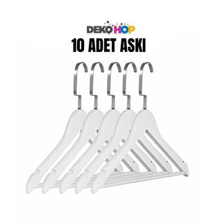 Ahşap Elbise Kıyafet Askısı 1.Kalite Ahşap Beyaz Renk Ahşap Askı 10 ADET