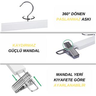 Ahşap Etek Pantolon Askısı Mandallı Lüks Elbise Askılık Vernikli Renk 10/50/100 Adet